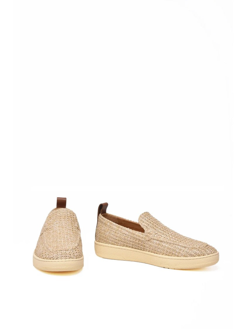 Lanvin Beige Raffia-Textured Slip-On Loafers