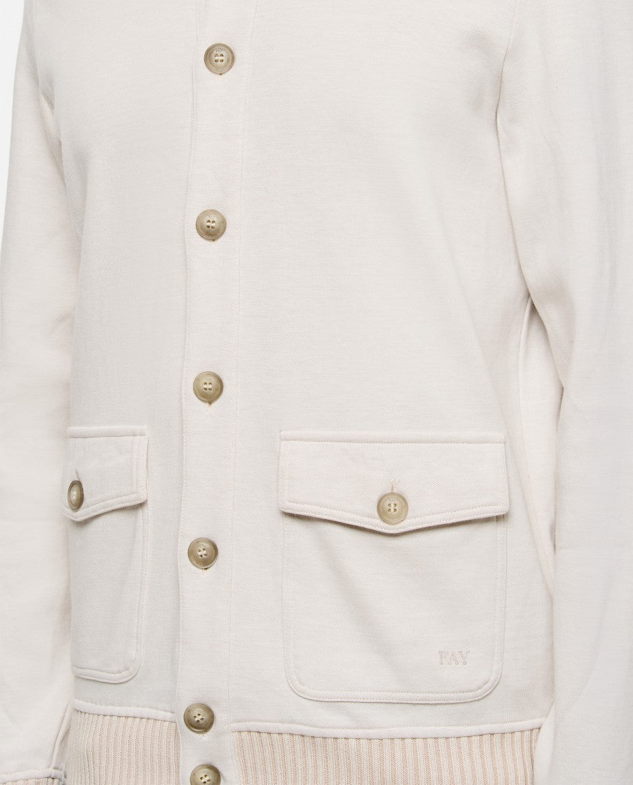 Fay Buttoned Beige Bomber Jacket With Ribbed Details