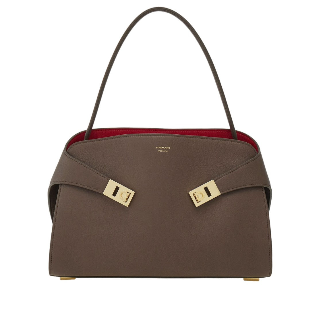 Salvatore Ferragamo Structured Top Handle Leather Bag With Gold-Tone Accents