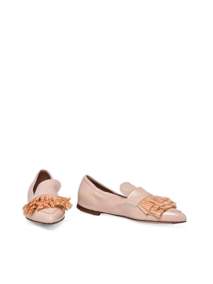 Lorena Paggi Beige Patent Leather Fringe Loafers