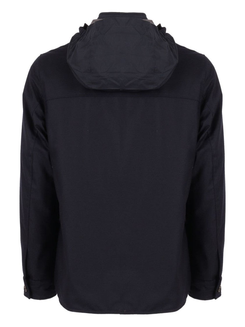 Moorer Navy Blue Wool-Blend Jacket With Flap Patch Pockets