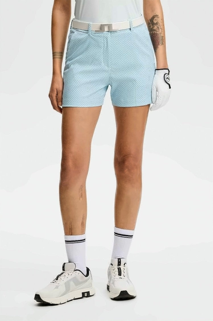J Lindeberg Light Blue Tailored Shorts With Subtle Zigzag Pattern