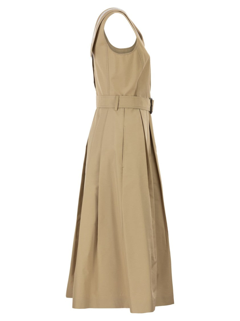 Max Mara Cotton Gabardine Sleeveless Midi Dress With Jacquard Logo