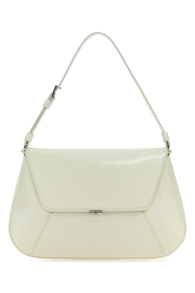 Amina Muaddi Ivory Leather Ami Shoulder Bag