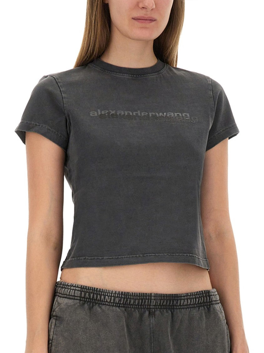 Alexander Wang Fitted Cropped T-Shirt With Subtle Logo