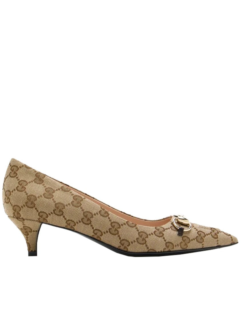 Gucci Beige Werin 55 Monogram Horsebit Pumps
