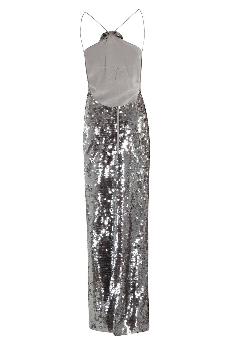 Magda Butrym Long Sequin Dress With Floral Appliqué