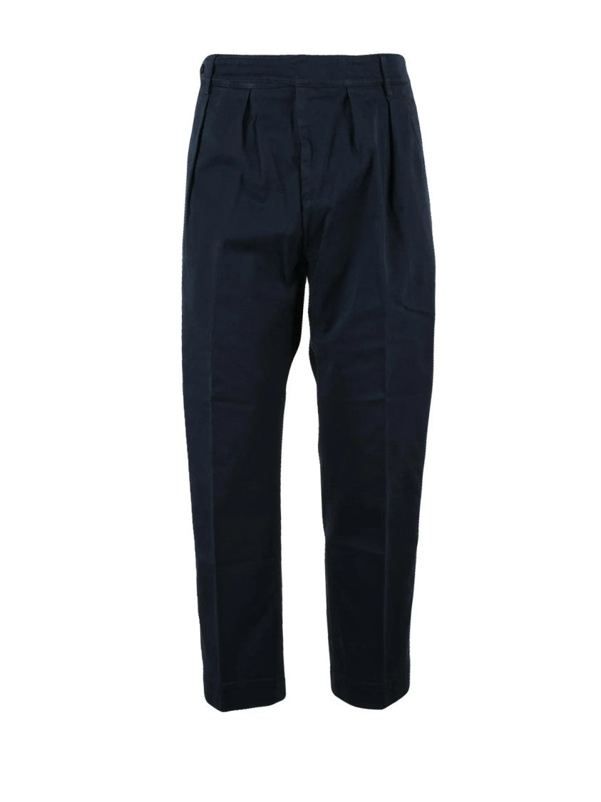 Dondup Blue Tailored Pleated Front Stretch Cotton Trousers