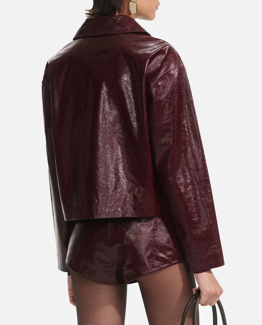 Self-Portrait Burgundy Leather Jacket