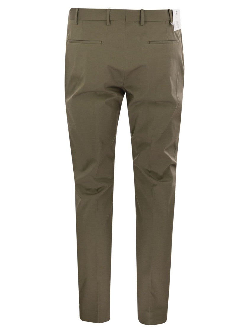 Pt Torino Contemporary Stretch Cotton Trousers With Unique Pockets