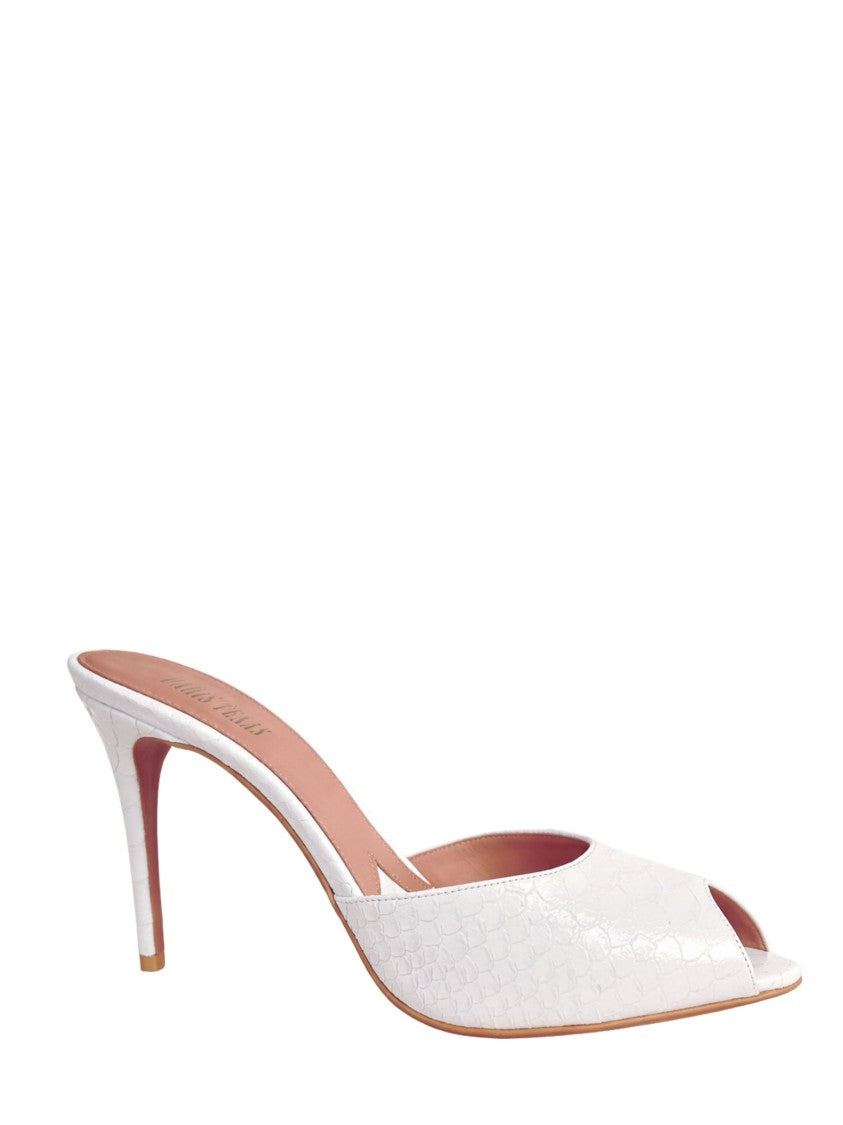 Paris Texas White Crocodile Effect Leather Mules