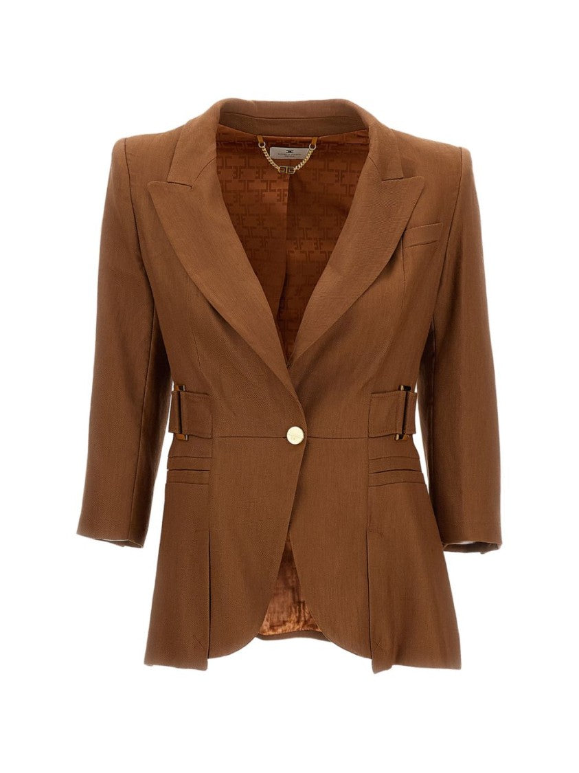 Elisabetta Franchi Structured Brown Tailored Jacket With Padded Shoulders