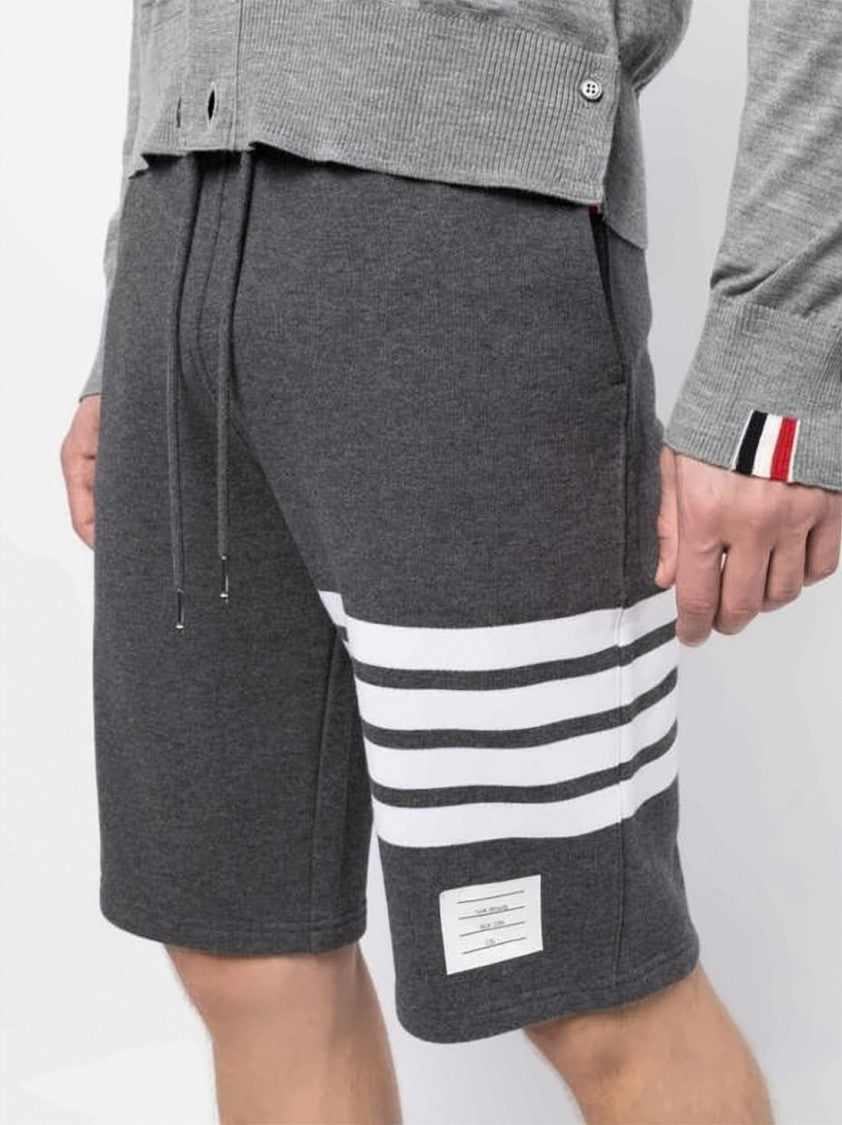 Thom Browne Drawstring Waist Dark Grey Shorts With Horizontal Stripes