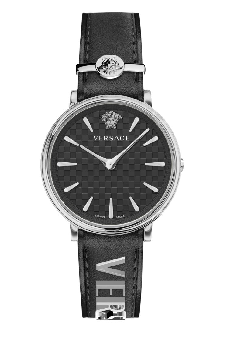 Versace Oval Dial Versace V-Circle Watch With Leather Strap