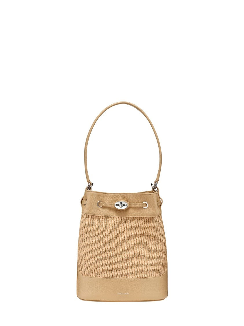 Zanellato Beige Woven Texture Leather Trim Shoulder Bag