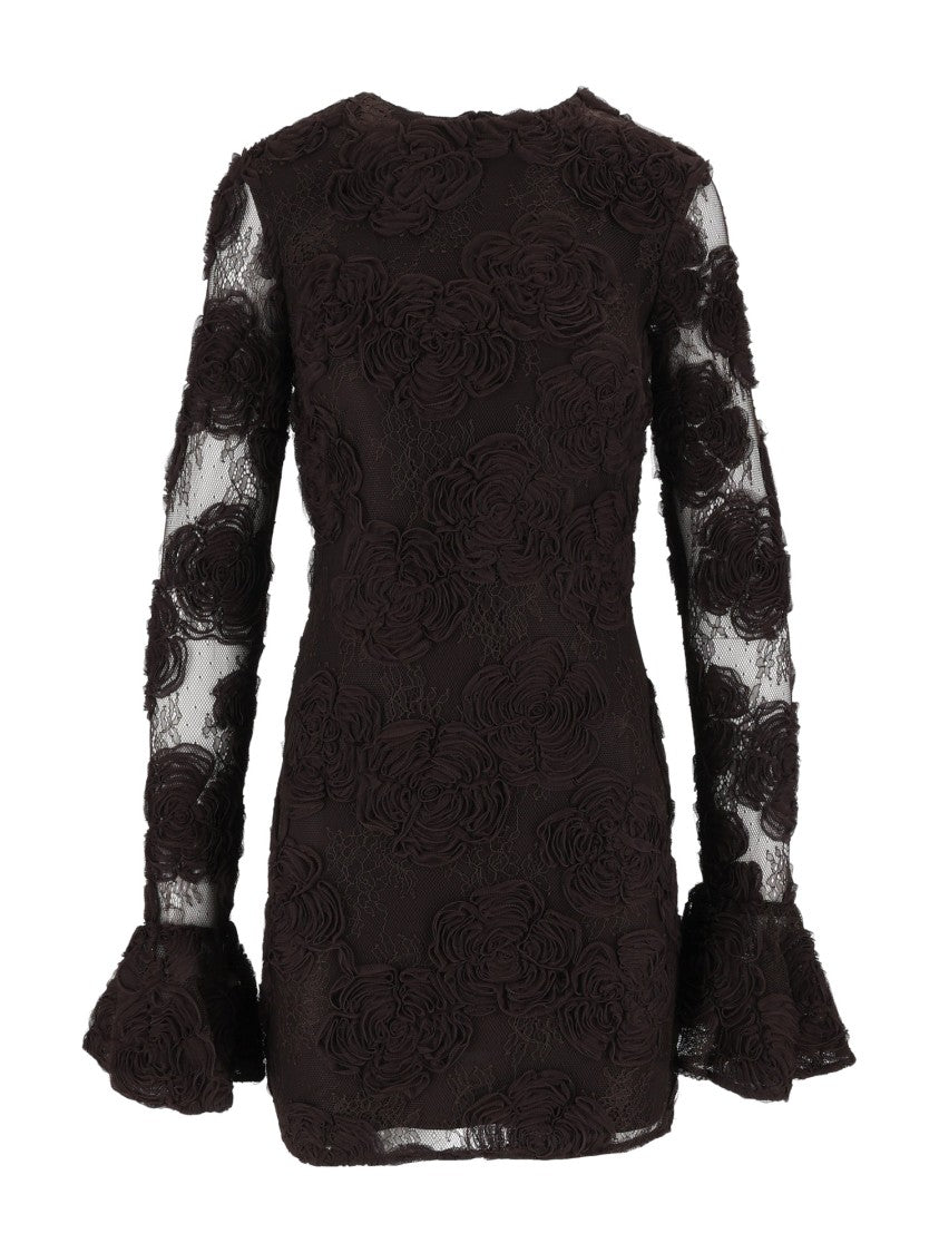 Rotate Black Tight-Fit 3D Floral Mini Dress