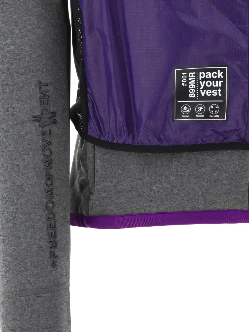 Moncler Layered Grey Jacket With Vibrant Purple Panel