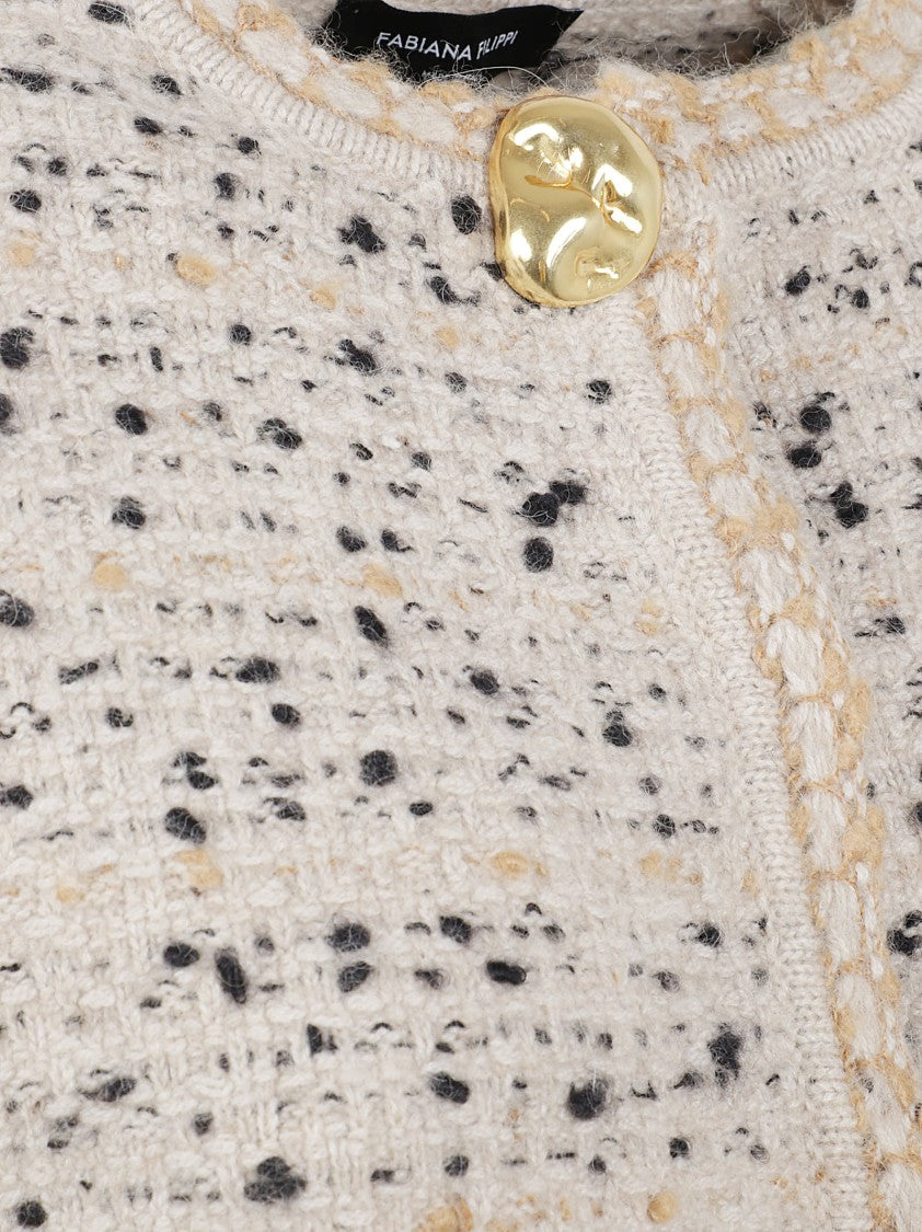 Fabiana Filippi Cropped Beige Tweed Jacket With Gold-Tone Buttons