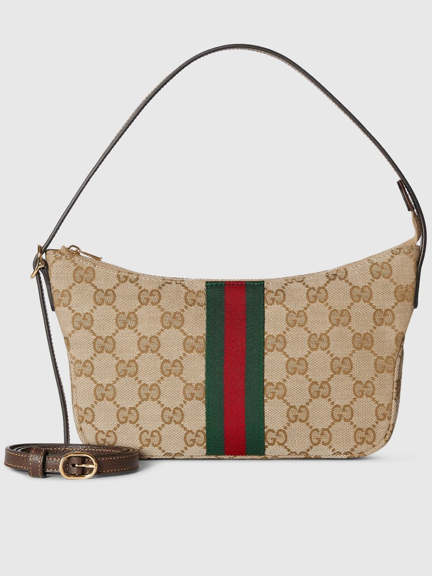 Gucci Beige Monogram Canvas Striped Crossbody Bag