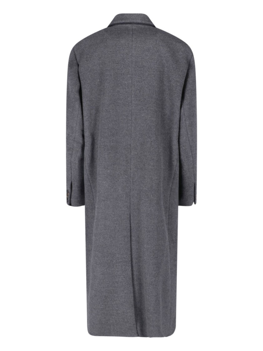 Low Classic Grey Double-Breasted Wool-Cashmere Long Coat