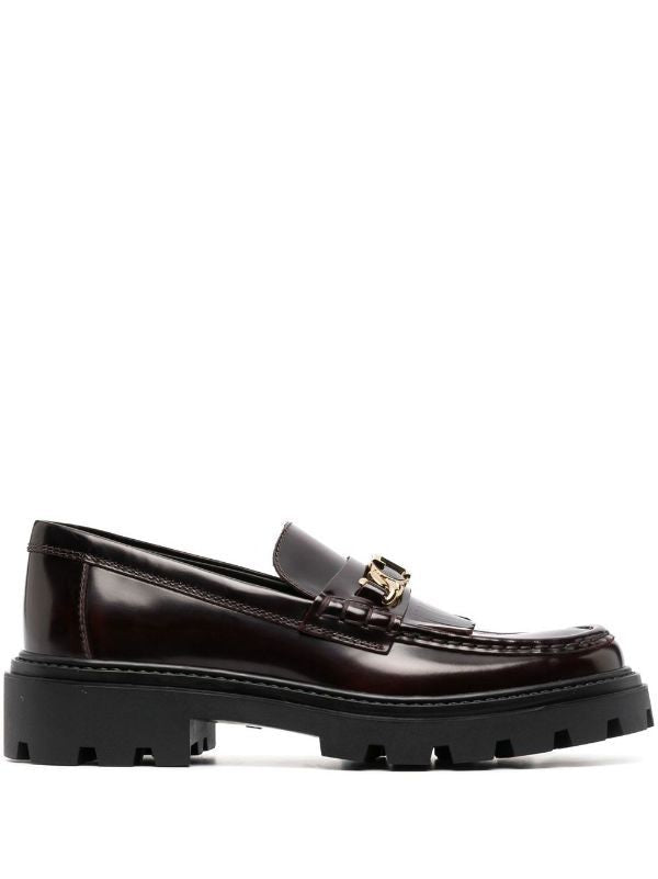 Tod's Leather Loafers With Gold-Tone Chain Detail