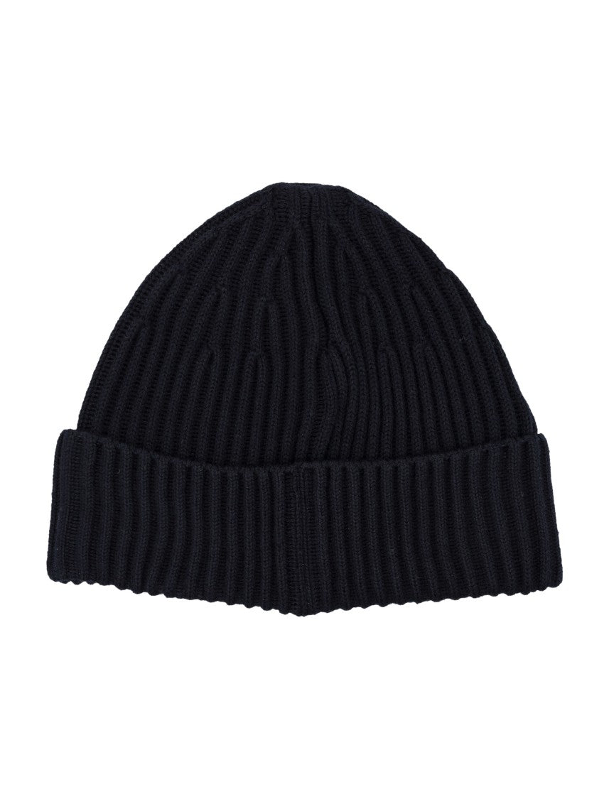 Stone Island Ribbed Wool Beanie With Logo Patch