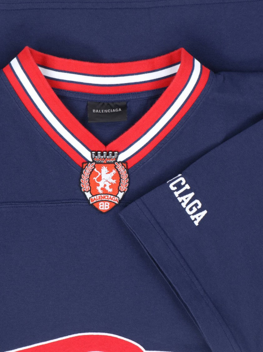 Balenciaga 3B Football V-Neck Cotton Logo T-Shirt