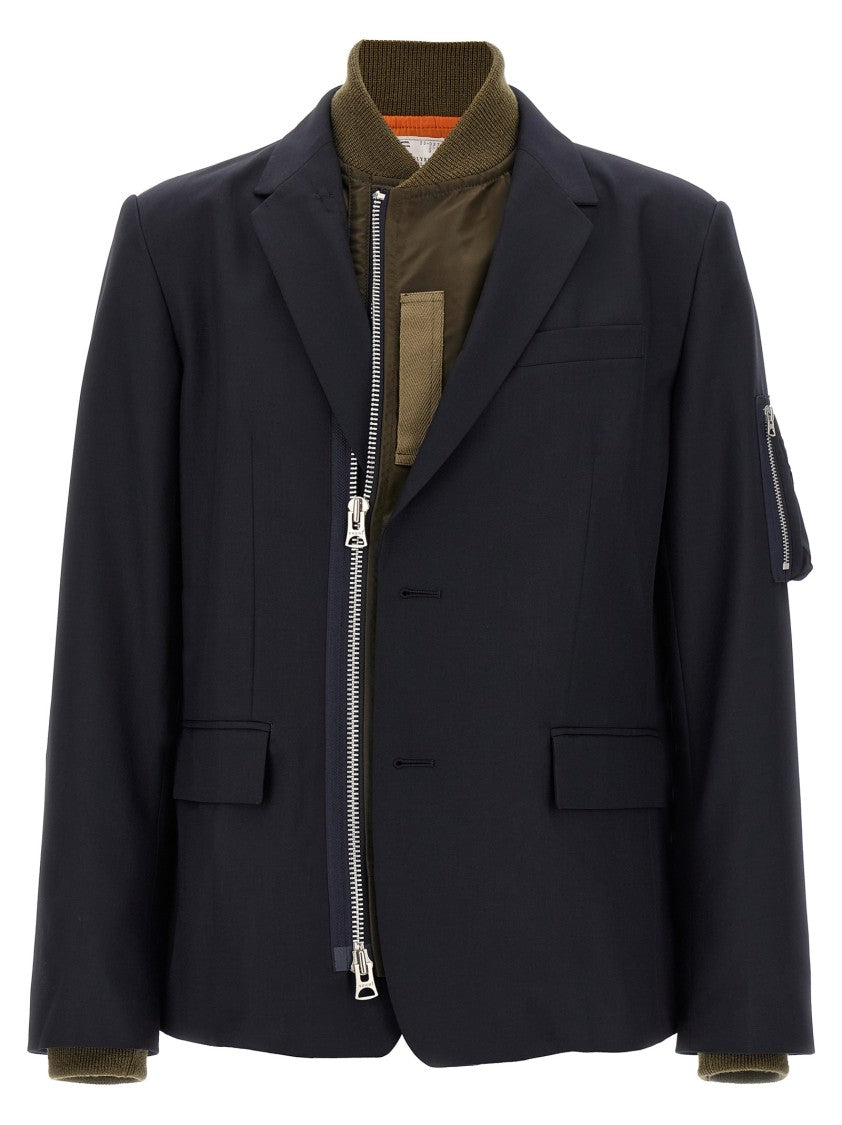 Sacai Bomber Insert Blazer With Nylon Detailing And Structured Silhouette