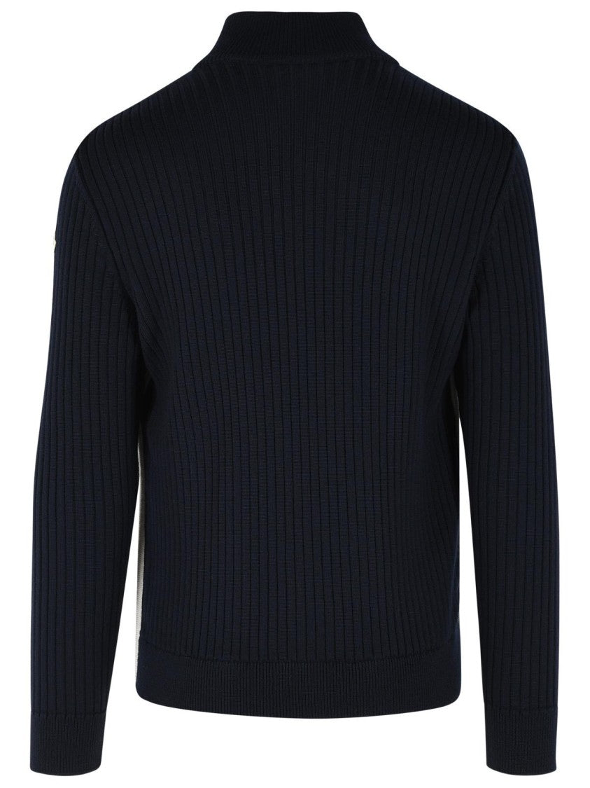 Moncler Padded Virgin Wool Cardigan With Zip Navy Blue