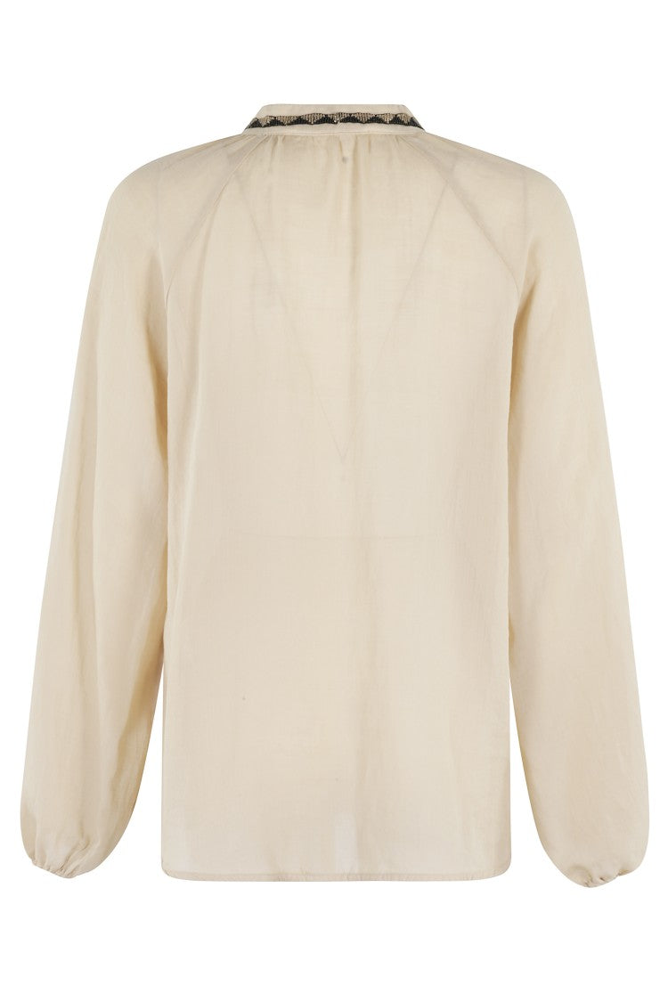 Bazar Deluxe V-Neck Blouse With Beaded Detailing And Oversized Fit
