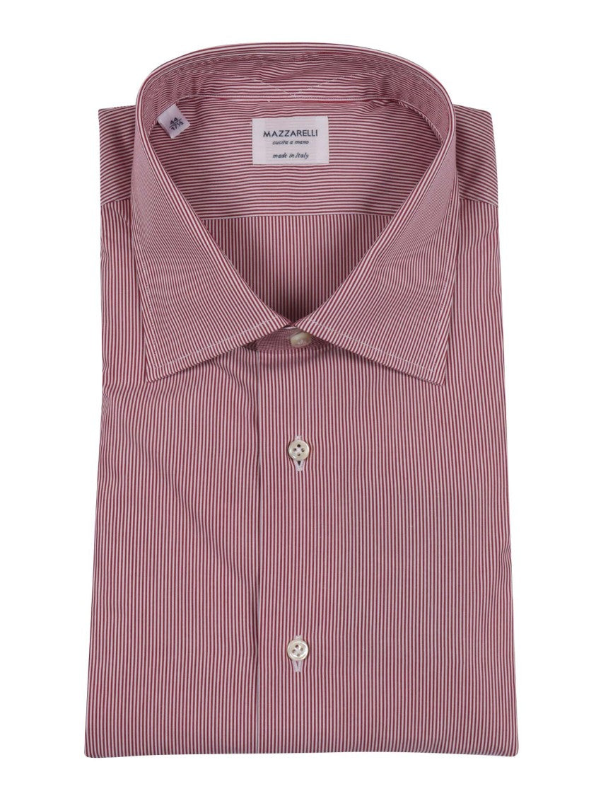 Mazzarelli Camicie Slim-Fit Red And White Striped Poplin Cotton Shirt