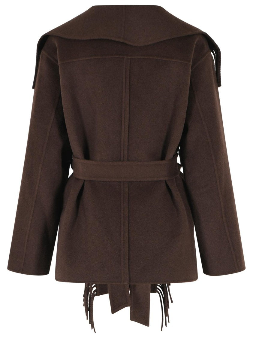 Simkhai Brown Wool Blend Jacket With Fringed Décor And Belted Waist