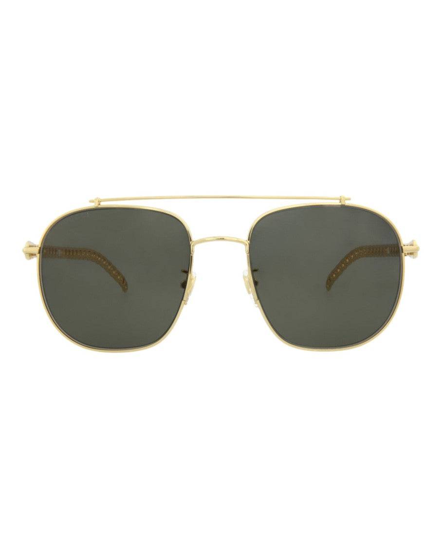 Gucci Square-Frame Metal Sunglasses With Chain-Link Temples
