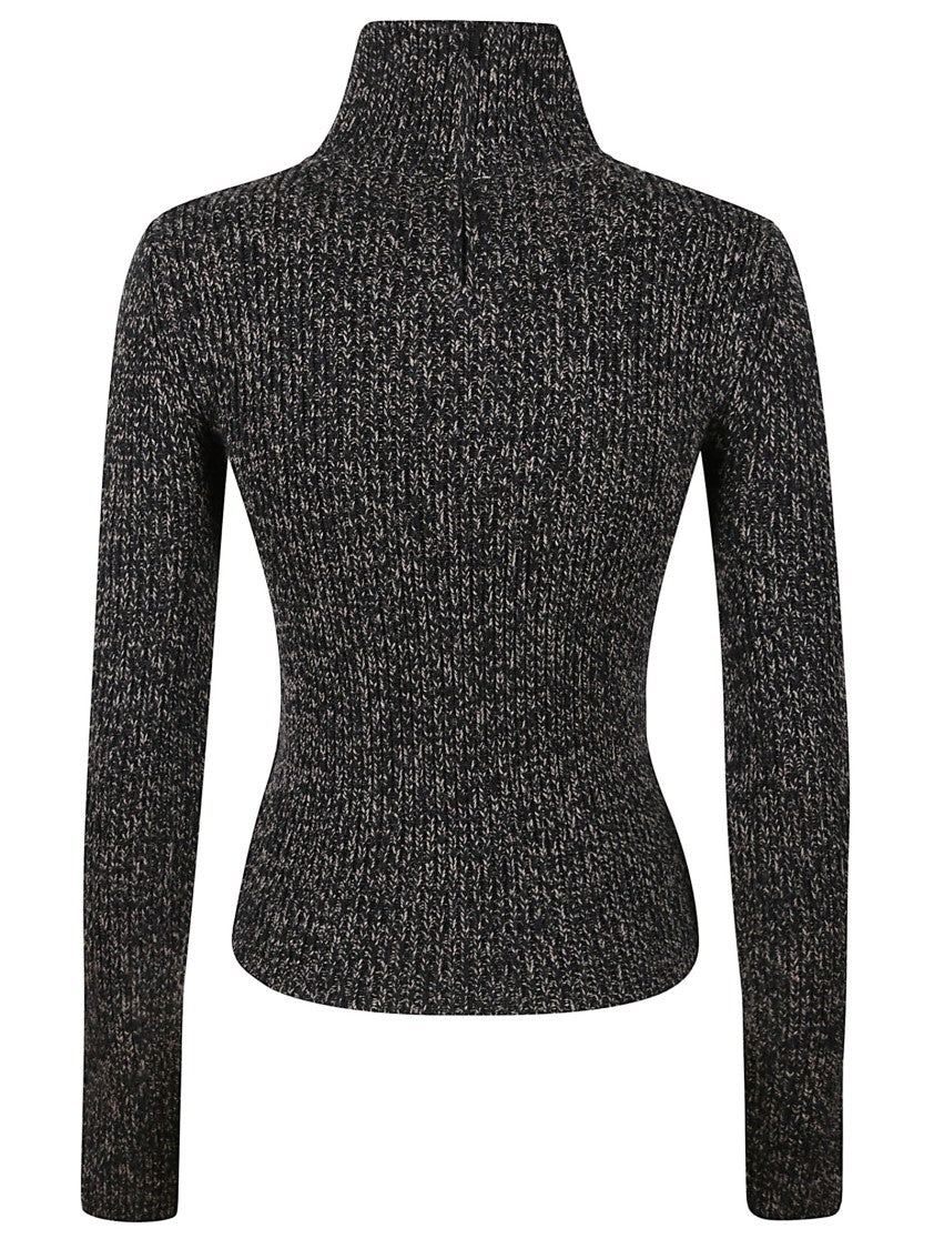 Max Mara Fitted Black Ribbed Knit Top With High Neckline