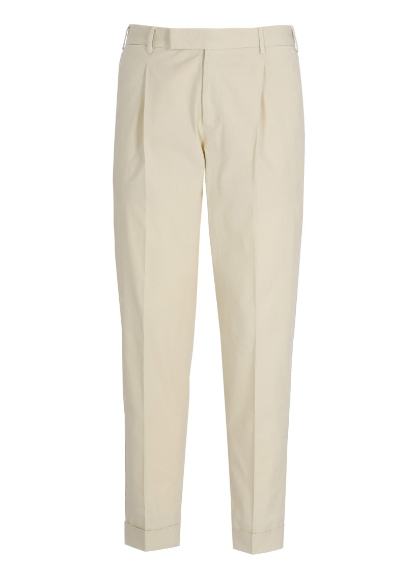 Pt Torino Ivory Cotton Straight-Leg Pants
