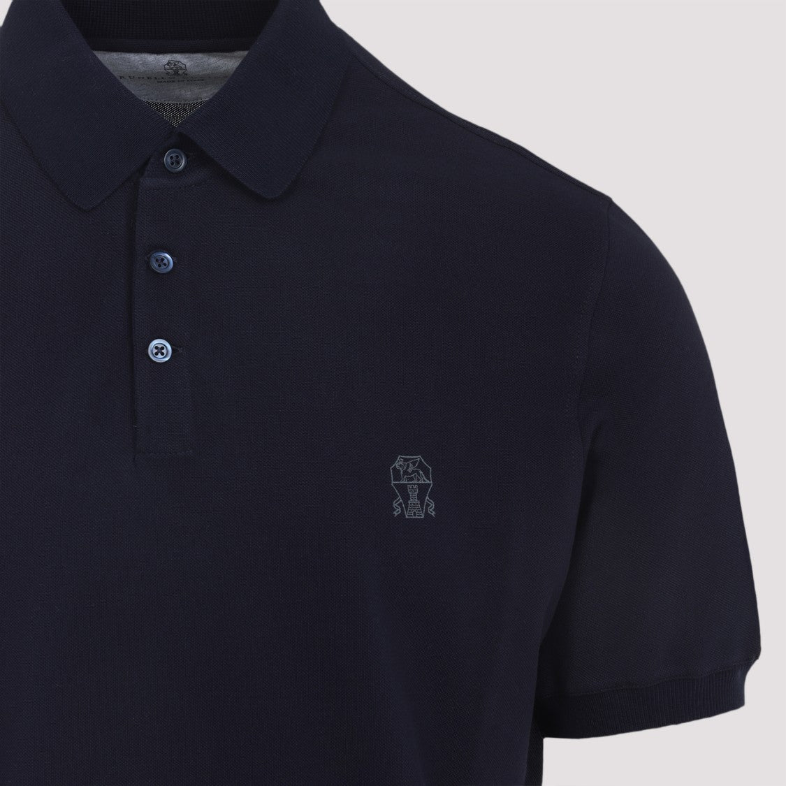 Brunello Cucinelli Classic Black Cotton Polo With Ribbed Trims