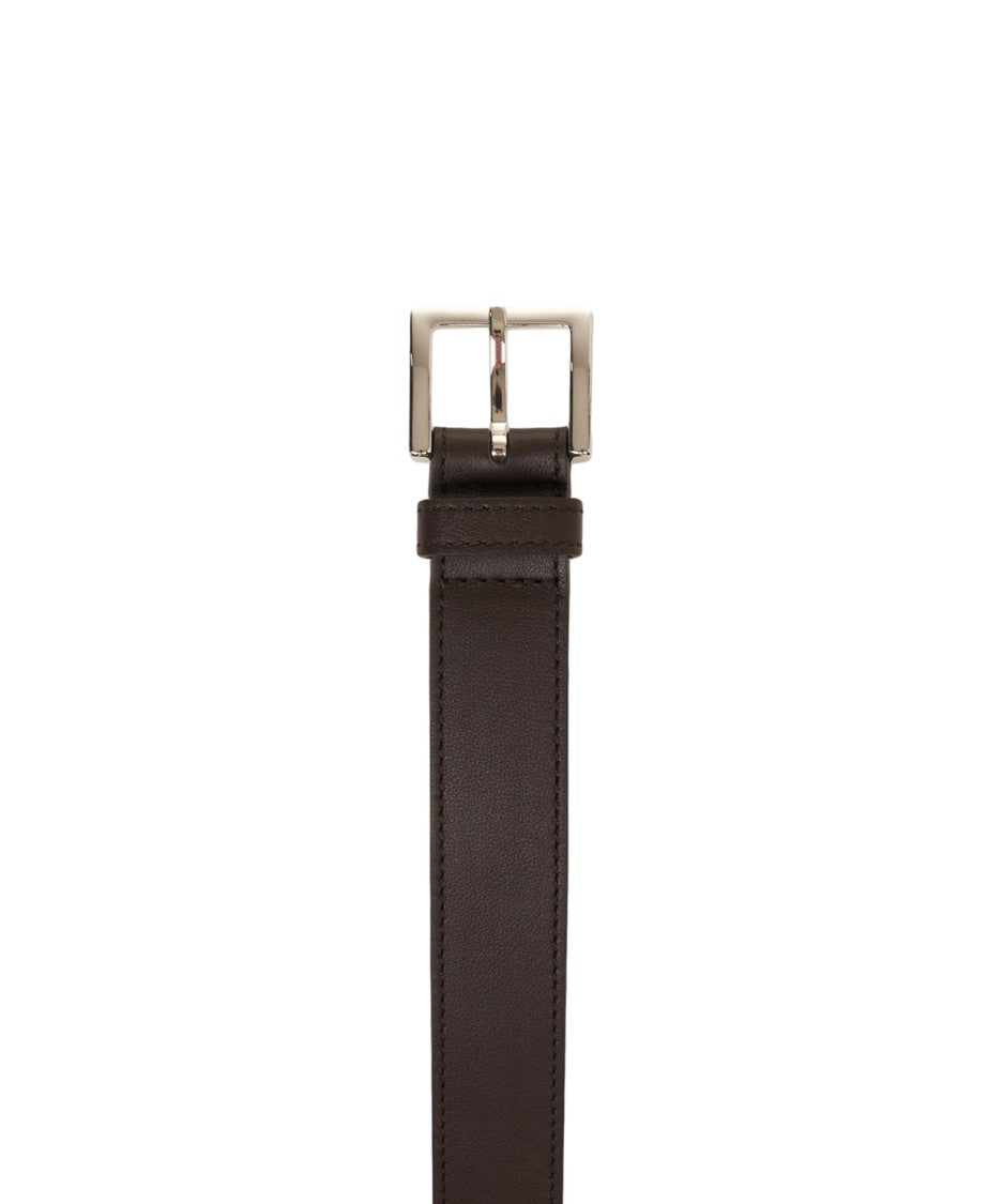 Orciani Brown Leather Belt With Rectangular Metal Buckle