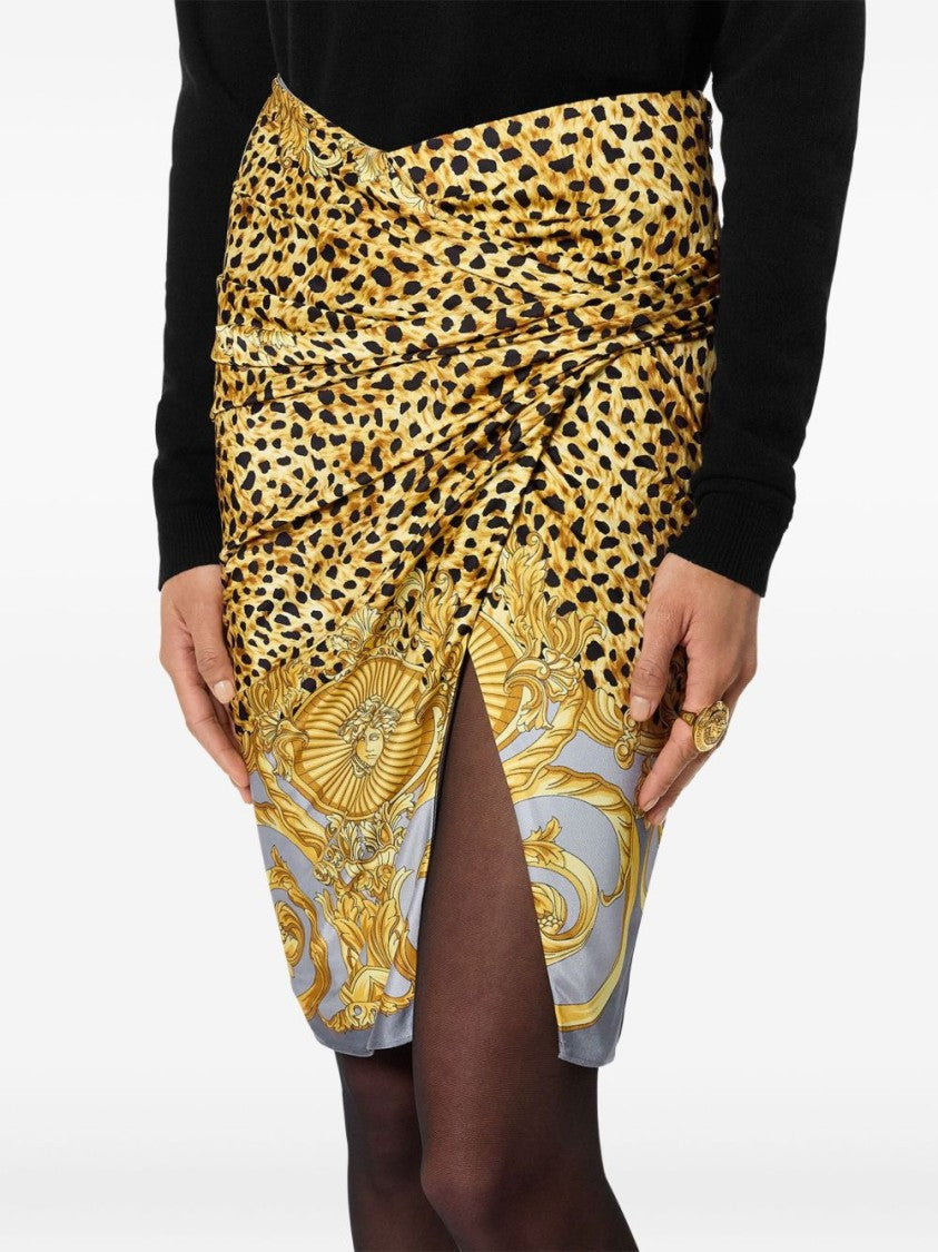 Versace Grey Cheetah Print Midi Skirt