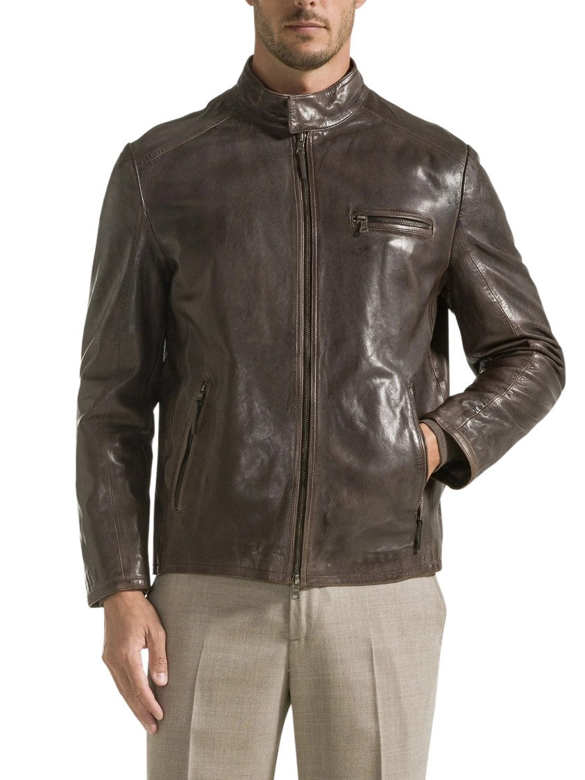 Seventy Venezia Glossy Vintage-Effect Nappa Leather Jacket