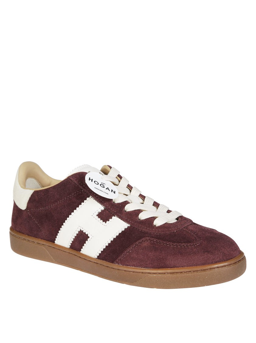 Hogan Burgundy Suede Low-Top Sneakers With Contrasting Logo
