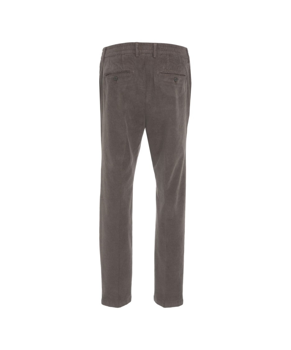 Cruna Brown Fine Ribbed Chino Pants With Concealed Closure