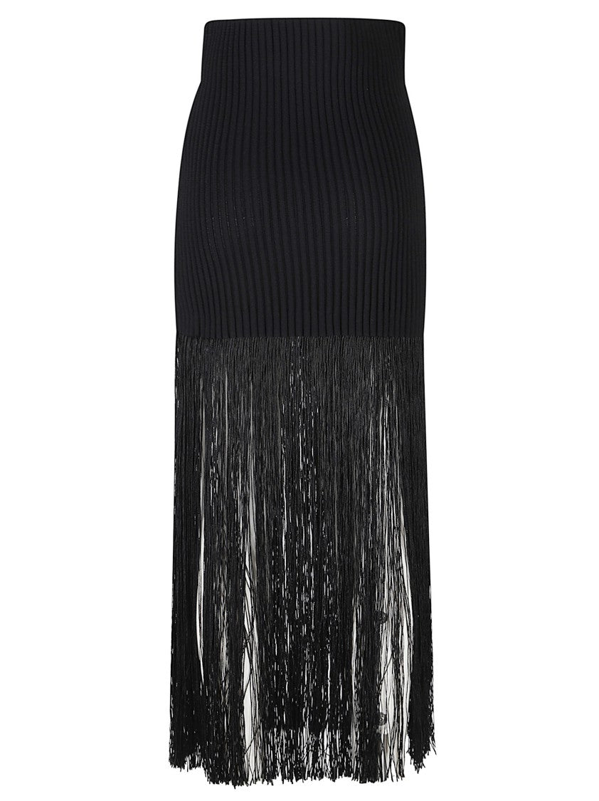 Alaïa Fringed High-Waist Knit Skirt With Elasticized Waistband