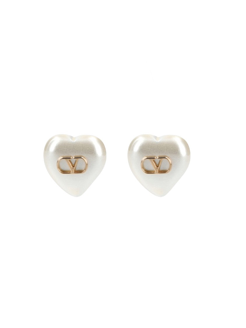 Valentino Garavani White Vlogo Heart Shaped Resin Earrings