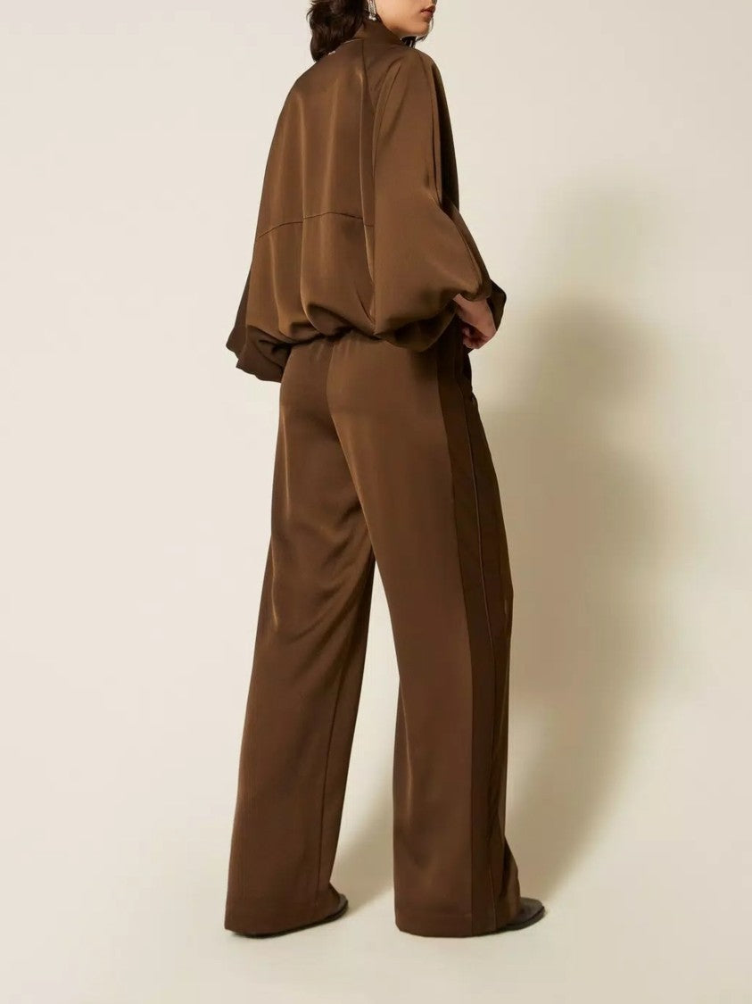Twin-Set Wide-Leg Pants With Contrast Stripe And Relaxed Fit