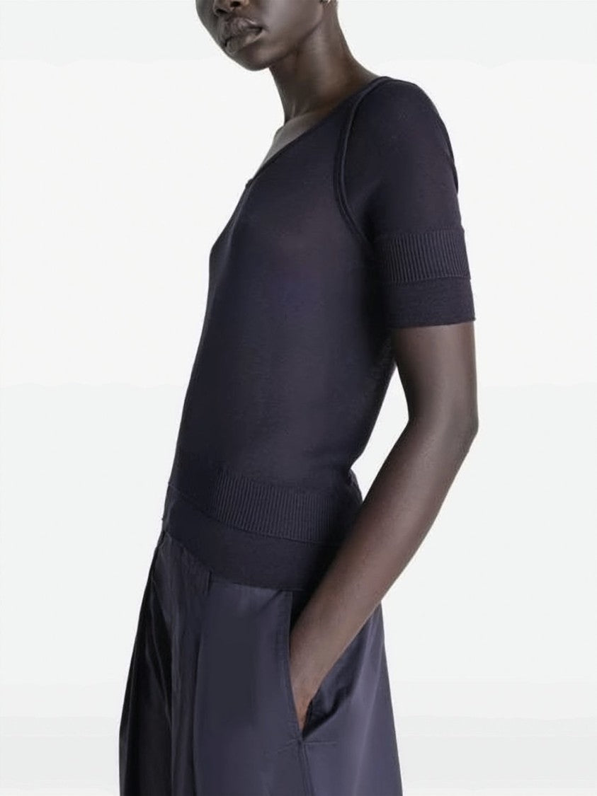 Lemaire Fitted Short-Sleeved Top With Scoop Neckline And Textured Hem