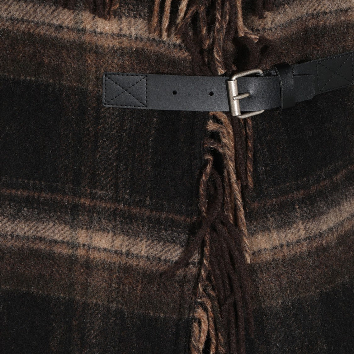 Isabel Marant Étoile Sleeveless Dark Plaid Coat With Fringed High Collar