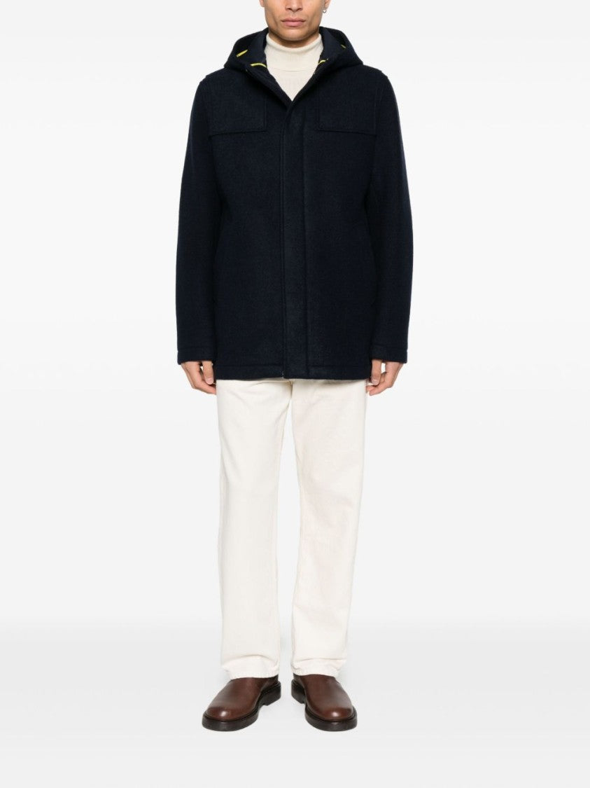 Manuel Ritz Short-Length Wool Coat With Hood And Functional Pockets