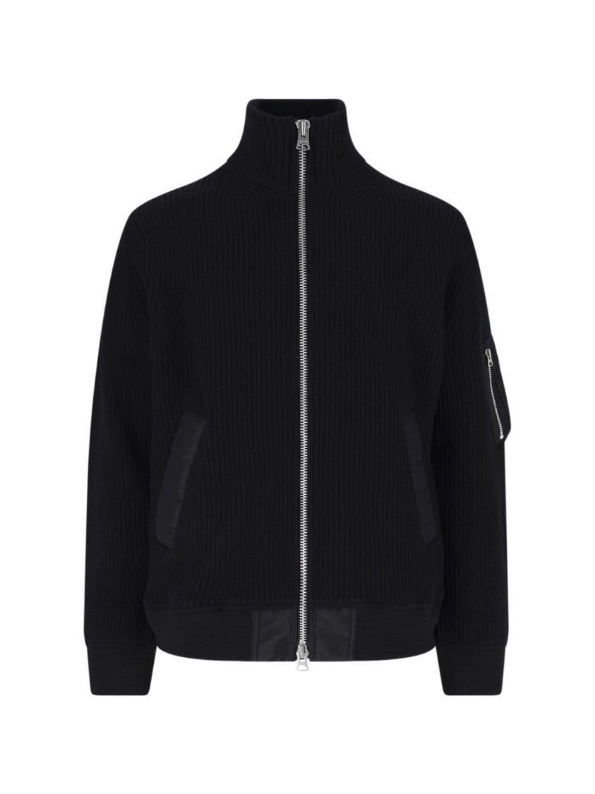Sacai Black Wool Zip-Through Knit