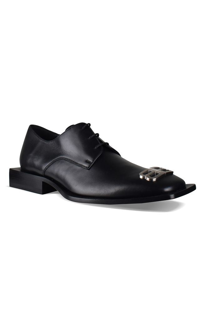 Balenciaga Square Toe Black Leather Derbies