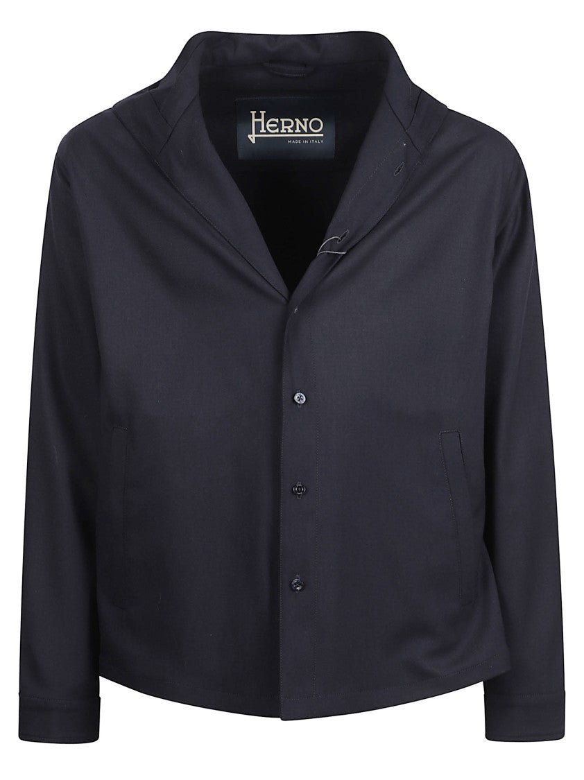 Herno Fluid Wool Blend Gabardine Shirt Jacket With Hood